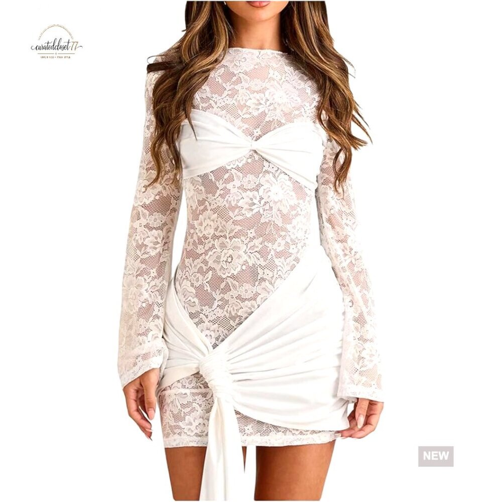 Long Sleeve Lace Mini Bodycon Dress Formal Wedding Guest